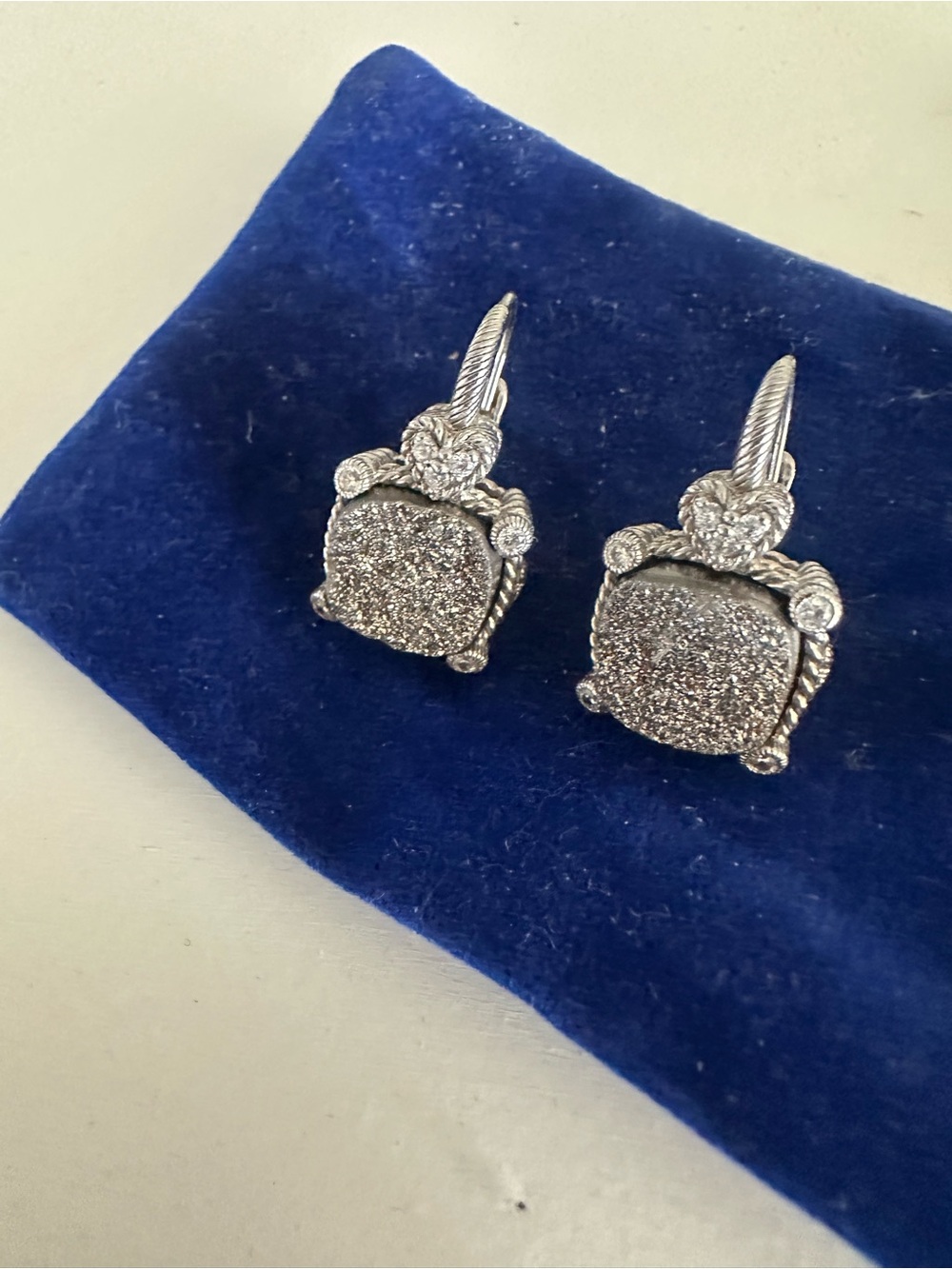 Judith Ripka Silver-Tone Druzy Drop Earrings with Rope Detail